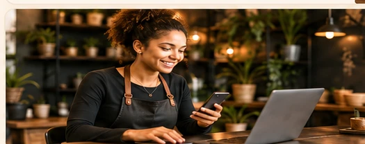 Business owner working on promotional content