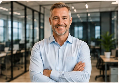 Business owner in a modern corporate office