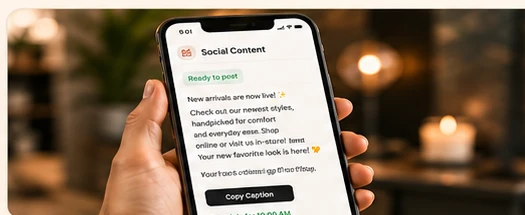 Hand holding a phone showing social content